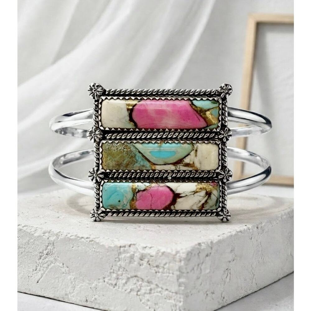 Cotton Candy Turquoise | Adjustable Cuff Bracelet 6-8 Sterling Silver Boho